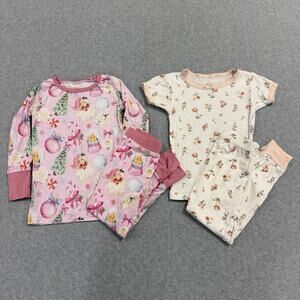 Bums & Roses Santa / Milkberry Floral Bamboo Pajamas Bundle Lot Of 2 Girls 3T